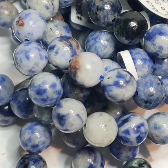 Blue Spot Jasper Stretch Bracelet 8mm round natural stone w/ felt pouch-B820 - Picture 6 of 9